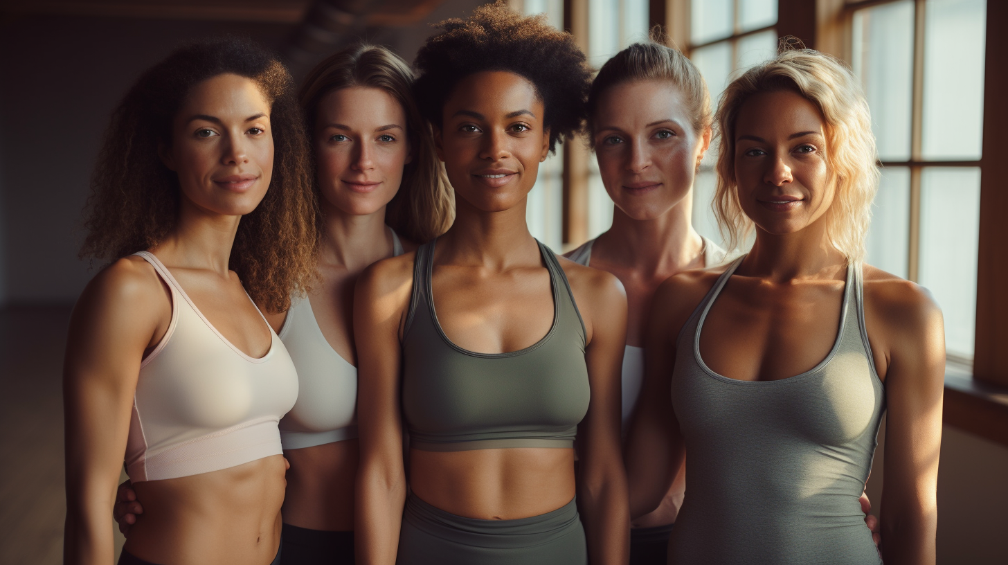 Five women standing post yoga class considering the benefits of creatine
