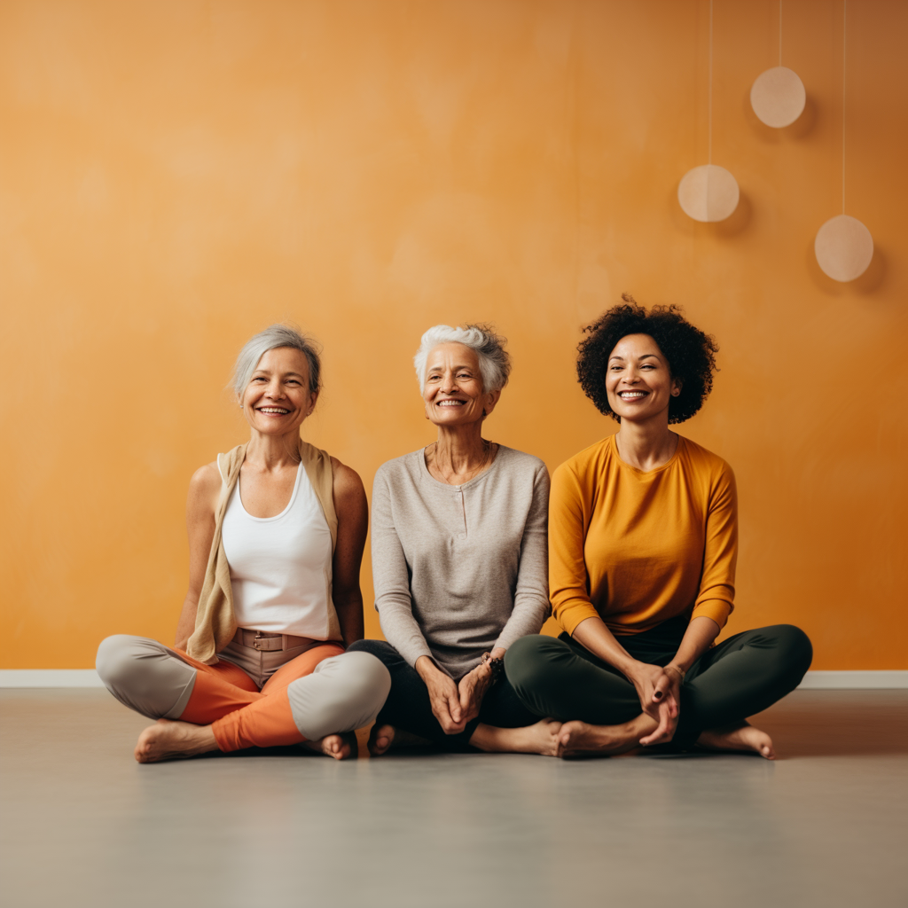 Three older women in a yoga studio who have had creatine gummies